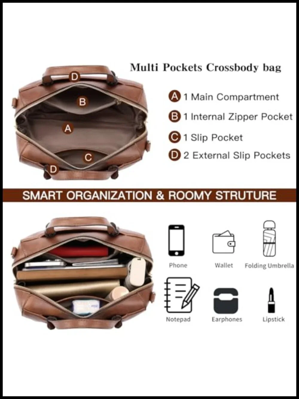 Vegan Leather Satchel Bag Women Top Handle Shoulder Purse